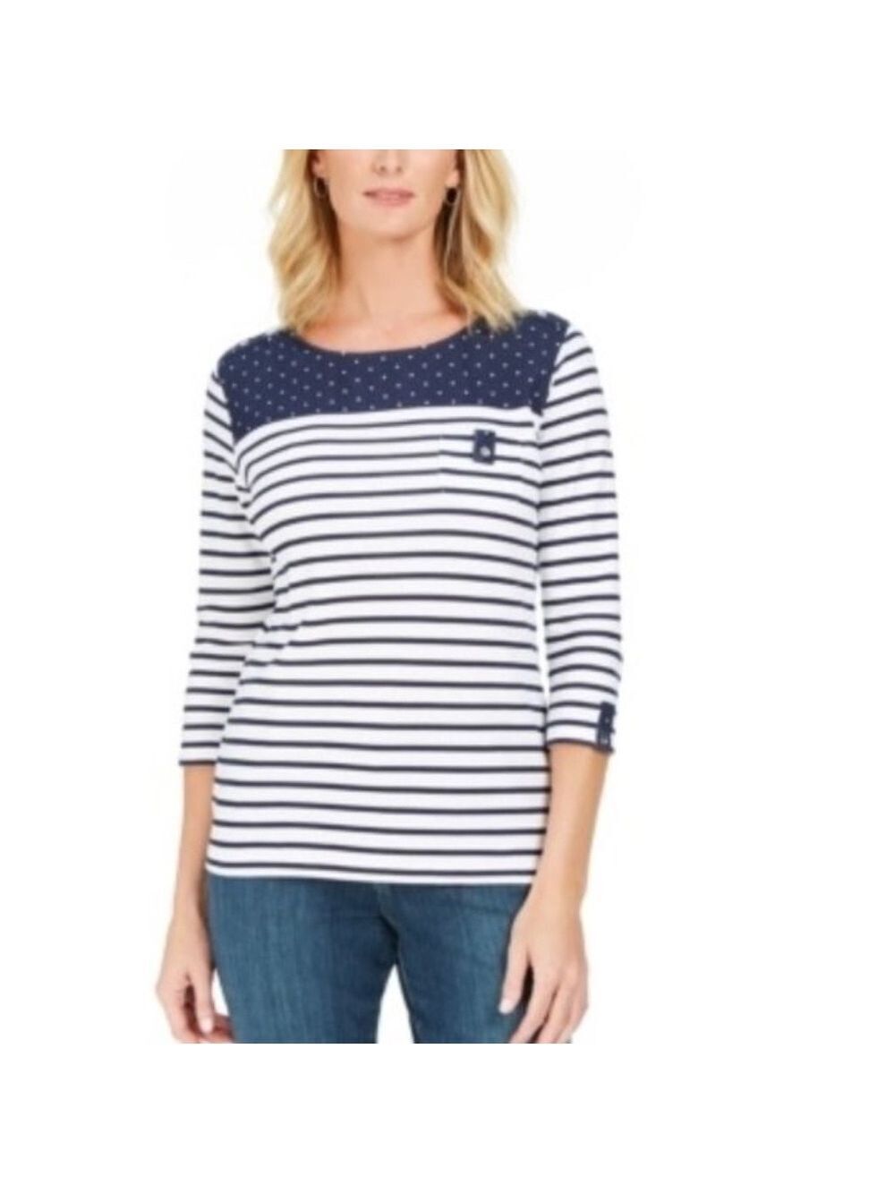 Karen Scott Sport Colorblocked Striped Top